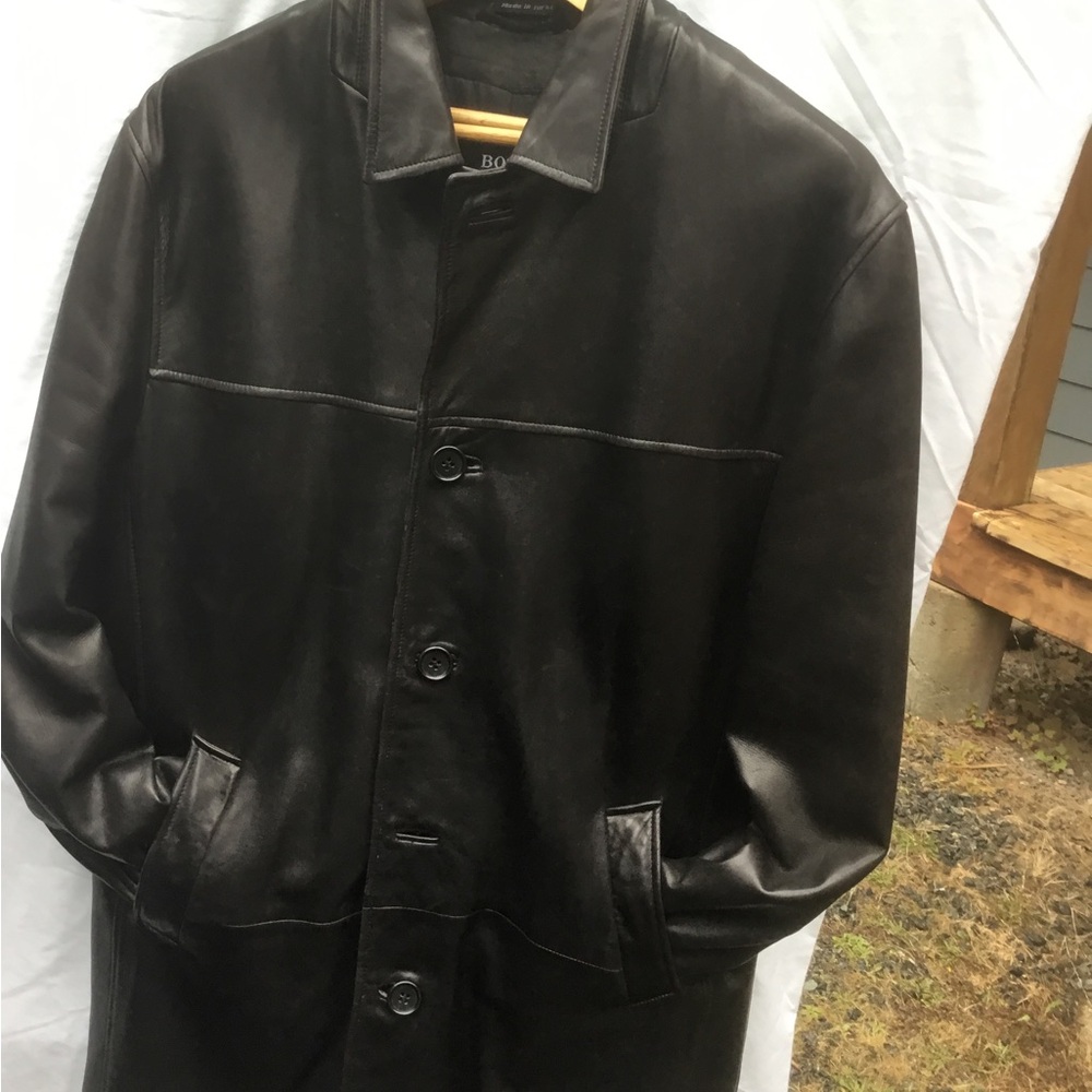 Boss Black Leather Trench Coat